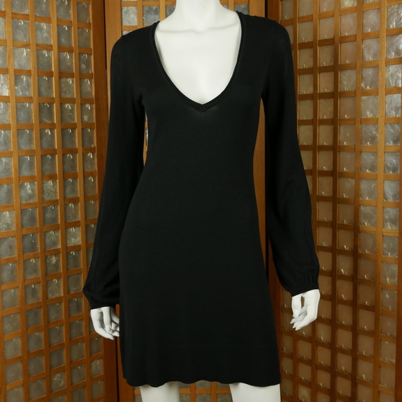 Bebe V-Neck Elastic Cuff Black Dress Size Medium - Picture 1 of 8